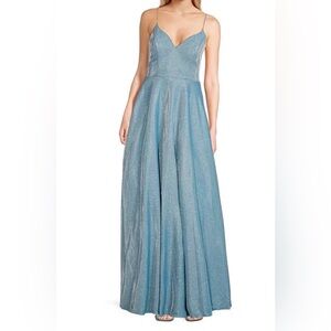 City Vibe Cinderella Spaghetti Strap Rhinestone Plunge V-Neck Shine Gown- Size 5